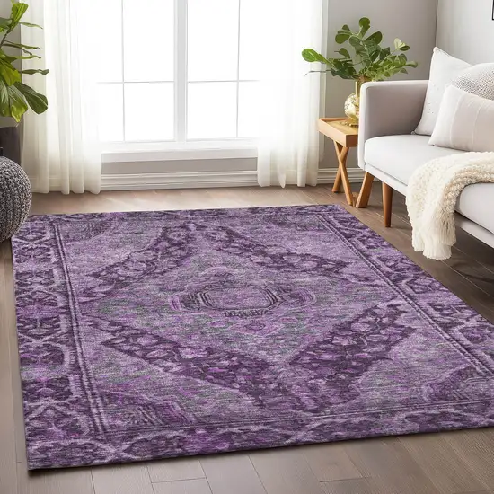 Eggplant And Lavender Medallion Washable Indoor Outdoor Area Rug Photo 6