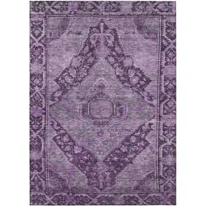Photo of Eggplant And Lavender Medallion Washable Indoor Outdoor Area Rug