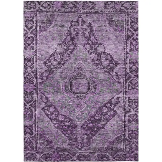 Eggplant And Lavender Medallion Washable Indoor Outdoor Area Rug Photo 1