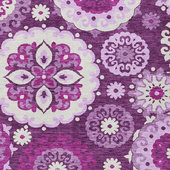 Eggplant And Mauve Floral Medallion Washable Indoor Outdoor Area Rug Photo 4