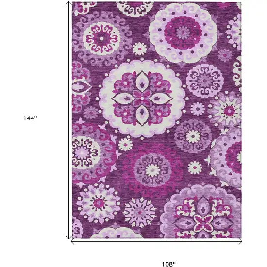 Eggplant And Mauve Floral Medallion Washable Indoor Outdoor Area Rug Photo 3