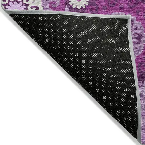 Eggplant And Mauve Floral Medallion Washable Indoor Outdoor Area Rug Photo 2
