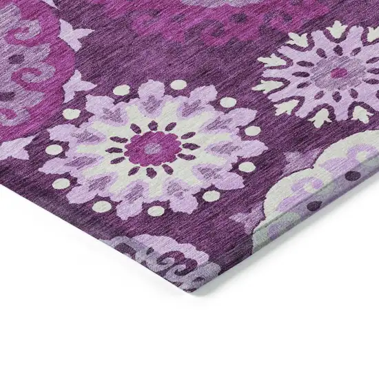 Eggplant And Mauve Floral Medallion Washable Indoor Outdoor Area Rug Photo 3