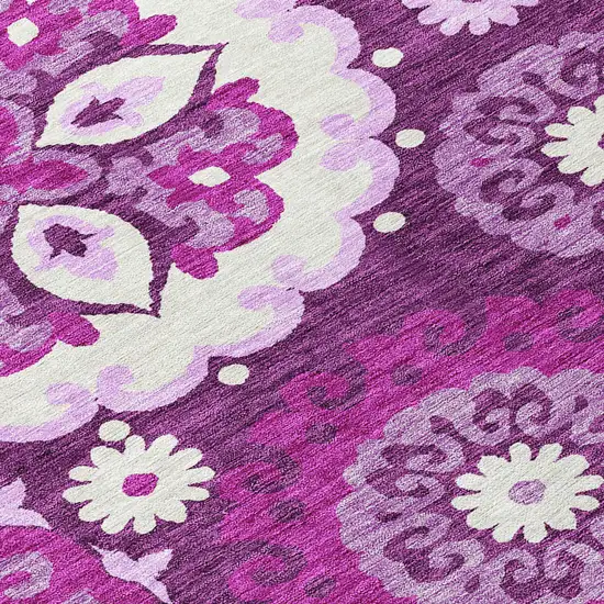 Eggplant And Mauve Floral Medallion Washable Indoor Outdoor Area Rug Photo 5