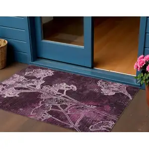 Photo of Eggplant And Plum Floral Washable Indoor Outdoor Area Rug