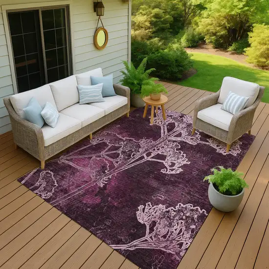 Eggplant And Plum Floral Washable Indoor Outdoor Area Rug Photo 6