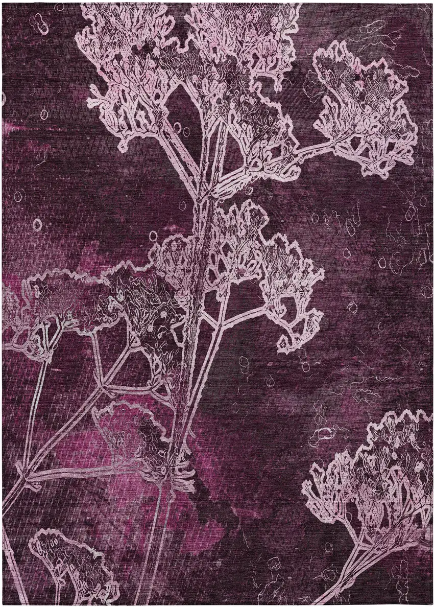 Eggplant And Plum Floral Washable Indoor Outdoor Area Rug Photo 2