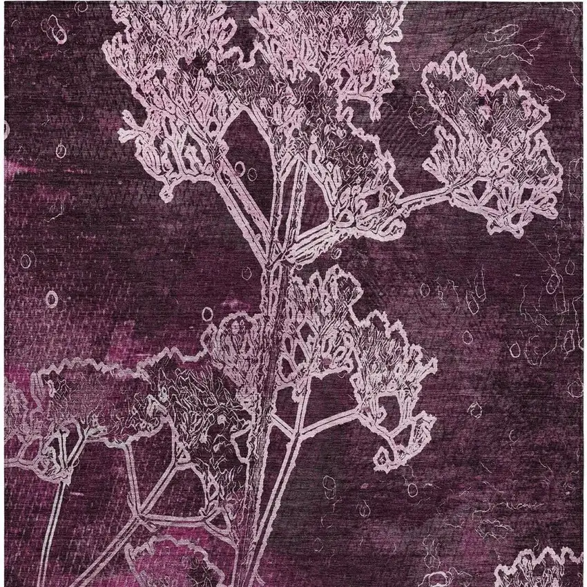 Eggplant And Plum Floral Washable Indoor Outdoor Area Rug Photo 5