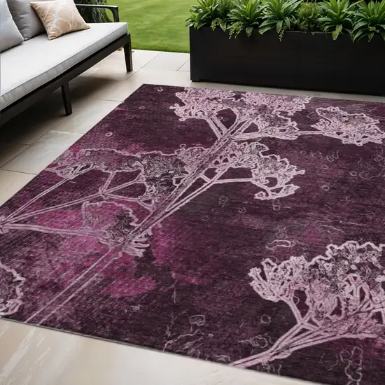 Eggplant And Plum Floral Washable Indoor Outdoor Area Rug Photo 1
