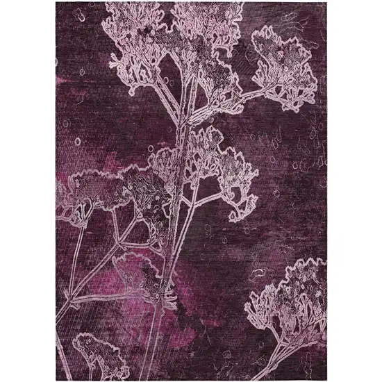 Eggplant And Plum Floral Washable Indoor Outdoor Area Rug Photo 5