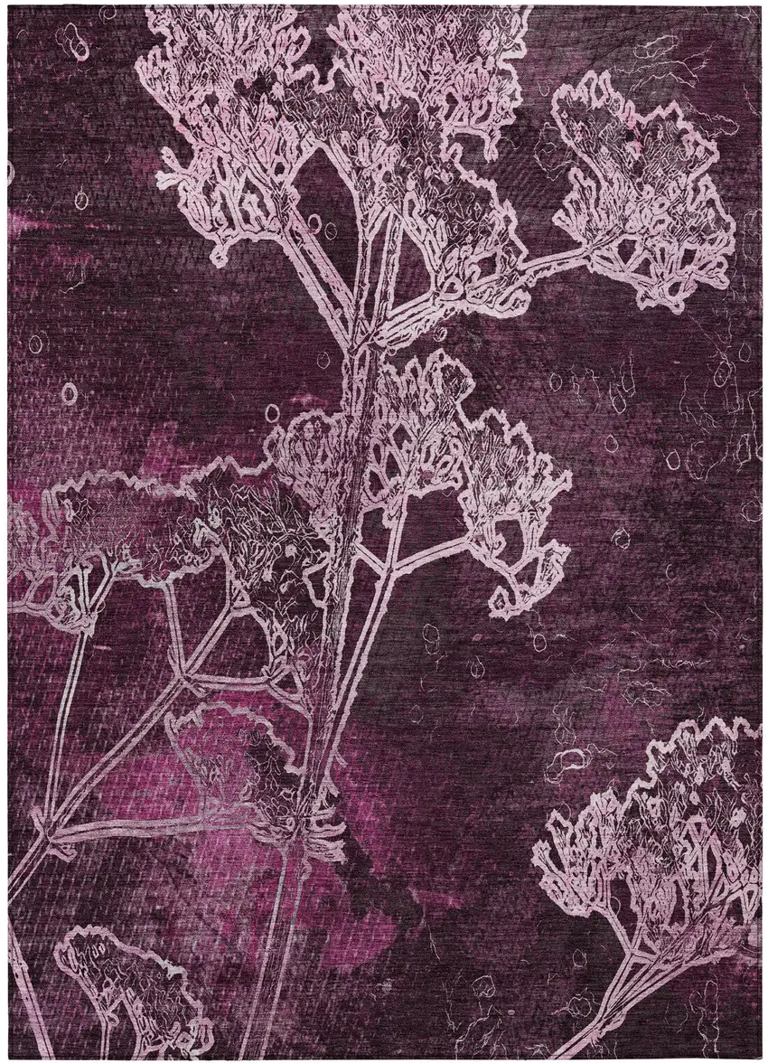 Eggplant And Plum Floral Washable Indoor Outdoor Area Rug Photo 5