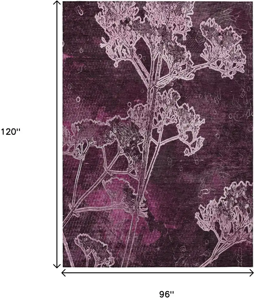 Eggplant And Plum Floral Washable Indoor Outdoor Area Rug Photo 3