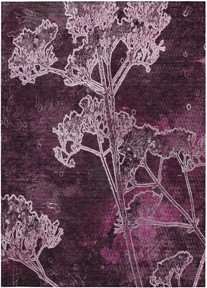 Eggplant And Plum Floral Washable Indoor Outdoor Area Rug Photo 5
