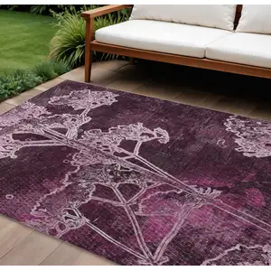 Photo of Eggplant And Plum Floral Washable Indoor Outdoor Area Rug
