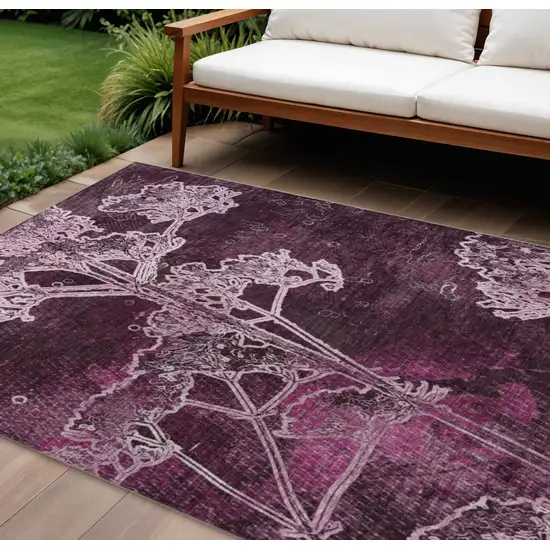 Eggplant And Plum Floral Washable Indoor Outdoor Area Rug Photo 1