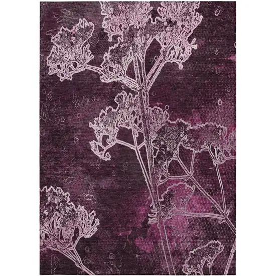 Eggplant And Plum Floral Washable Indoor Outdoor Area Rug Photo 4