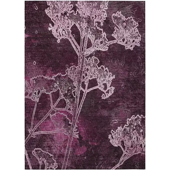 Eggplant And Plum Floral Washable Indoor Outdoor Area Rug Photo 2