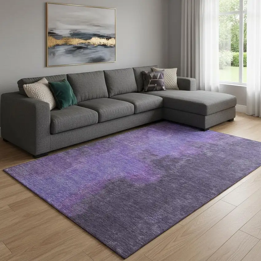 Eggplant And Purple Abstract Washable Area Rug With UV Protection Photo 2