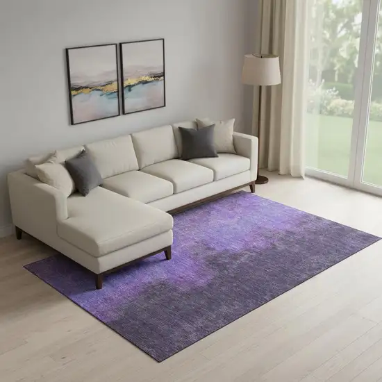 Eggplant And Purple Abstract Washable Area Rug With UV Protection Photo 2