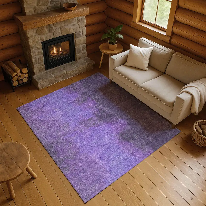Eggplant And Purple Abstract Washable Area Rug With UV Protection Photo 4