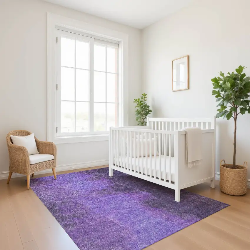 Eggplant And Purple Abstract Washable Area Rug With UV Protection Photo 5