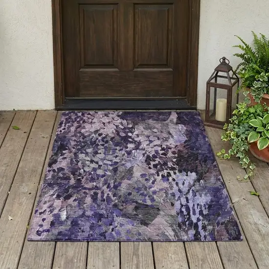 Eggplant And Purple Abstract Washable Indoor Outdoor Area Rug Photo 1