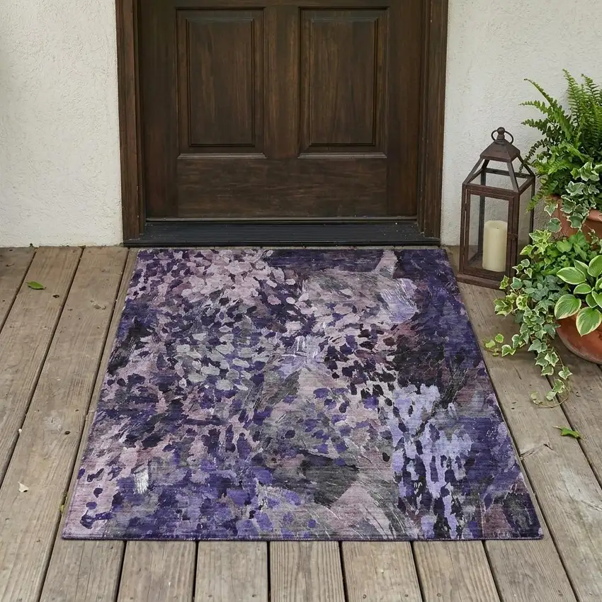 Eggplant And Purple Abstract Washable Indoor Outdoor Area Rug Photo 1