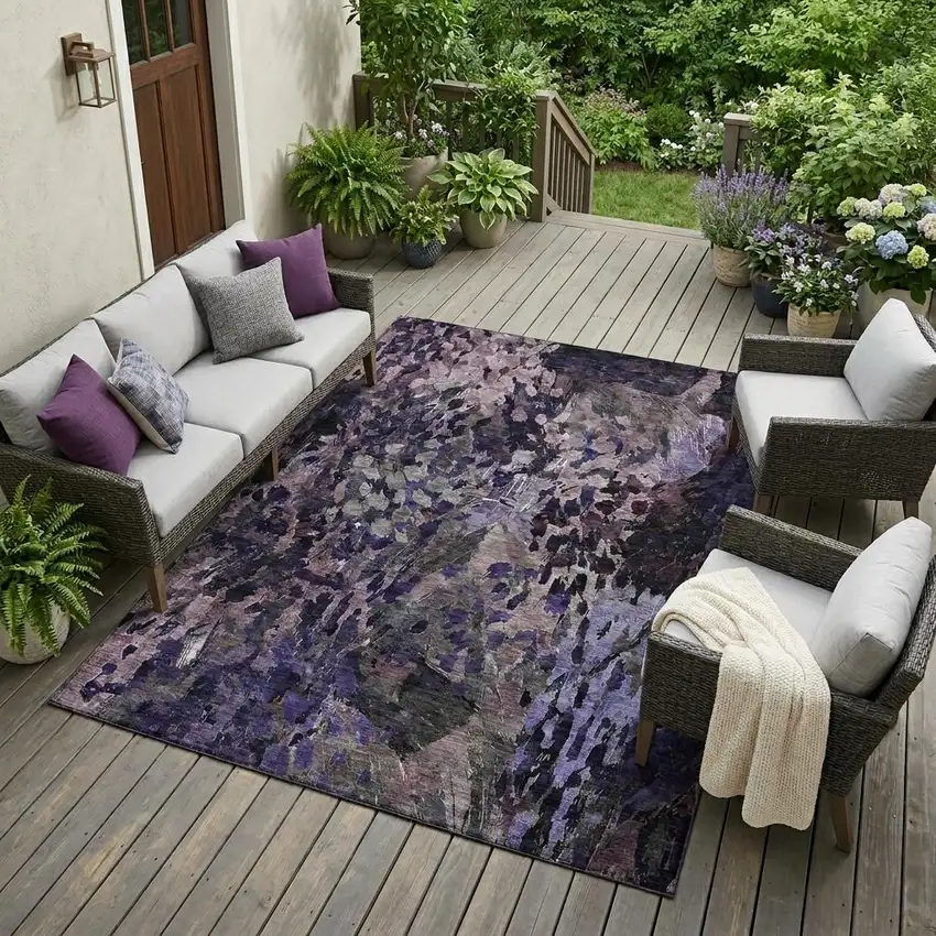 Eggplant And Purple Abstract Washable Indoor Outdoor Area Rug Photo 1