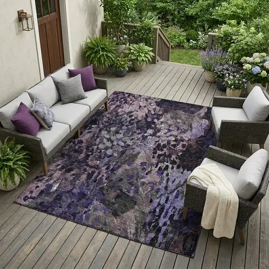 Eggplant And Purple Abstract Washable Indoor Outdoor Area Rug Photo 1