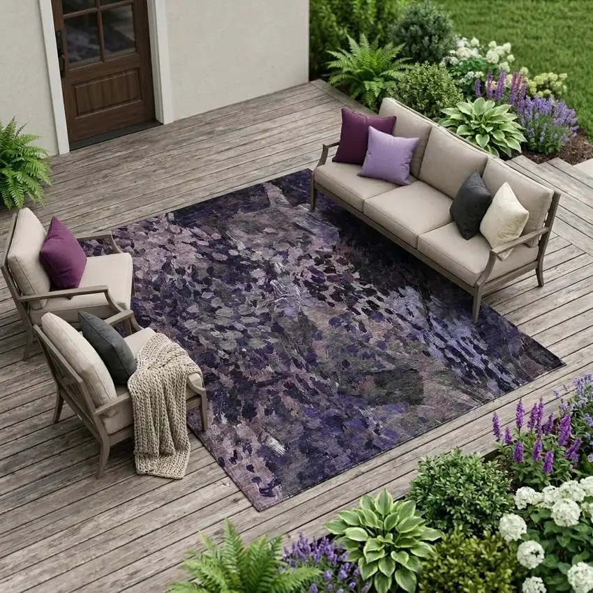 Eggplant And Purple Abstract Washable Indoor Outdoor Area Rug Photo 1
