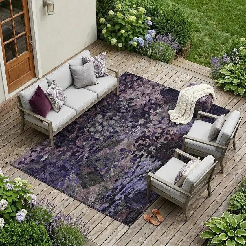 Eggplant And Purple Abstract Washable Indoor Outdoor Area Rug Photo 1