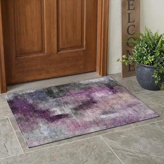 Eggplant And Purple Abstract Washable Indoor Outdoor Area Rug Photo 1