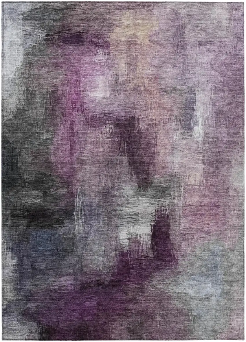 Eggplant And Purple Abstract Washable Indoor Outdoor Area Rug Photo 2
