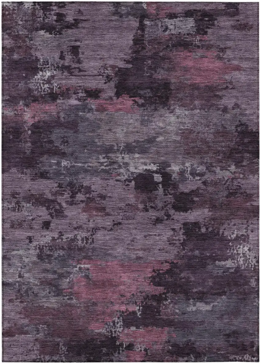 Eggplant And Purple Abstract Washable Indoor Outdoor Area Rug Photo 2