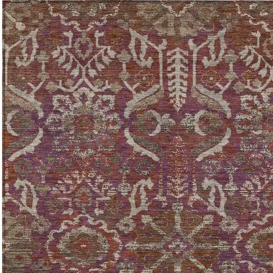 Eggplant And Purple Damask Washable Indoor Outdoor Area Rug Photo 2