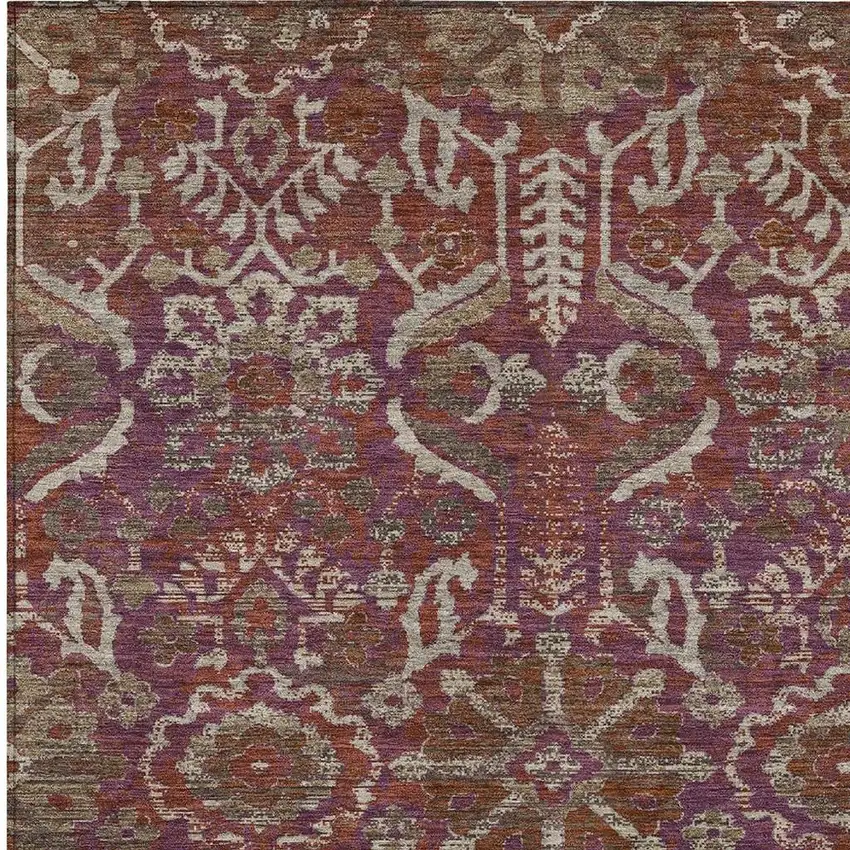 Eggplant And Purple Damask Washable Indoor Outdoor Area Rug Photo 2