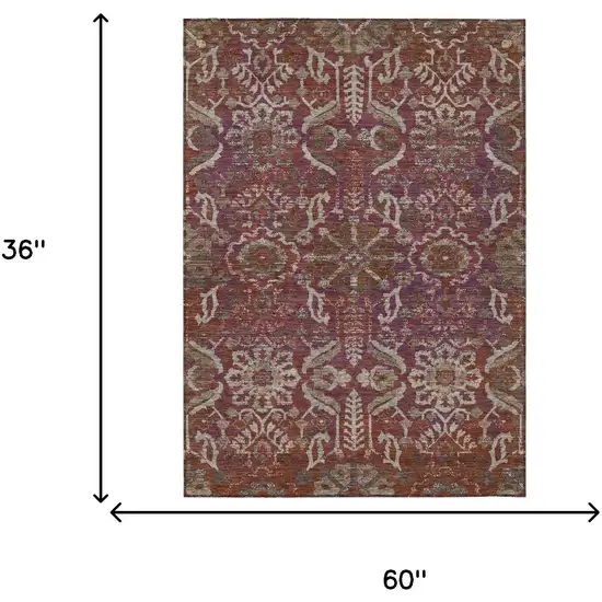 Eggplant And Purple Damask Washable Indoor Outdoor Area Rug Photo 6
