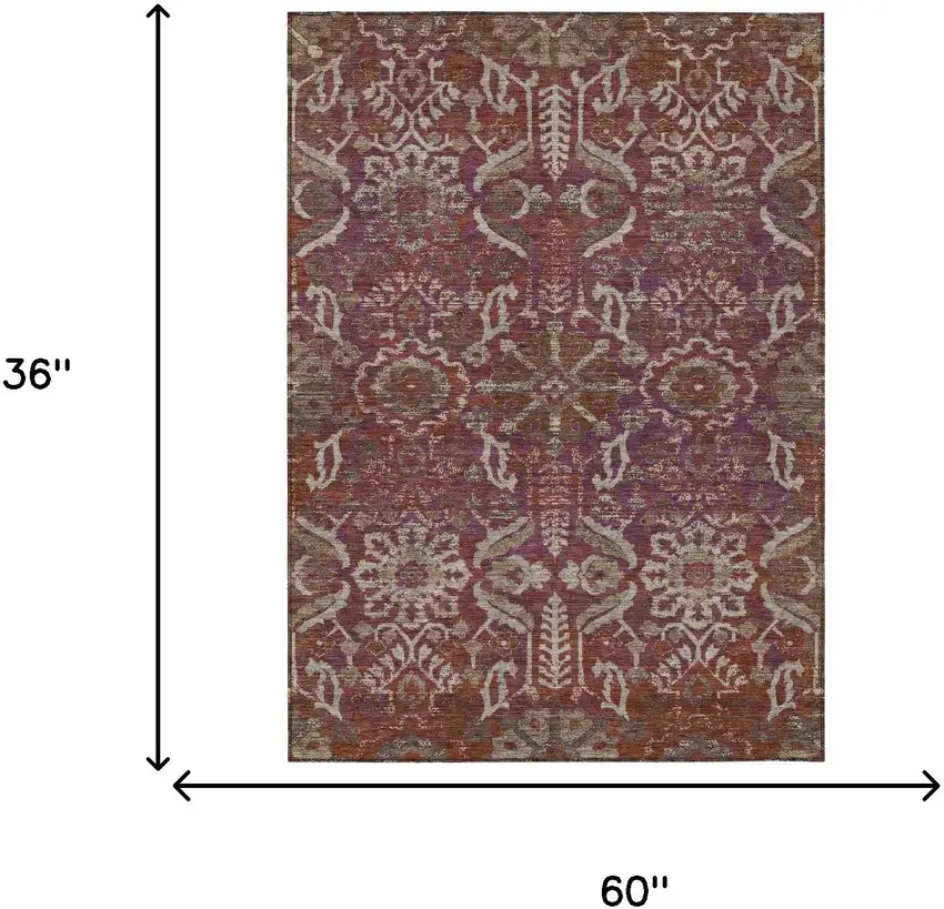 Eggplant And Purple Damask Washable Indoor Outdoor Area Rug Photo 6