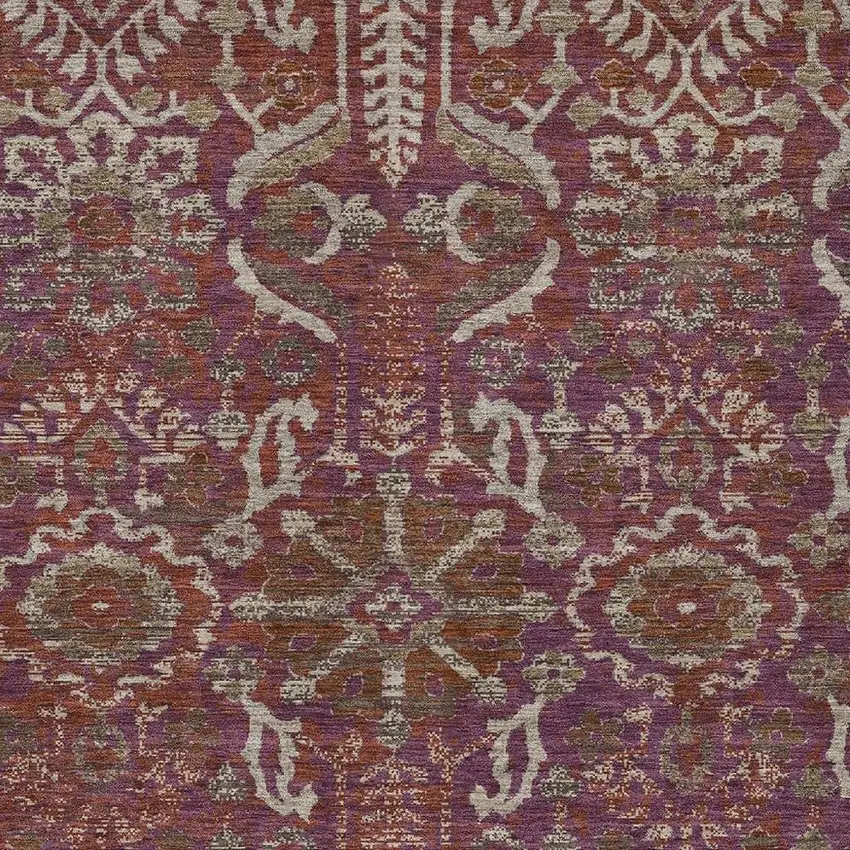 Eggplant And Purple Damask Washable Indoor Outdoor Area Rug Photo 2
