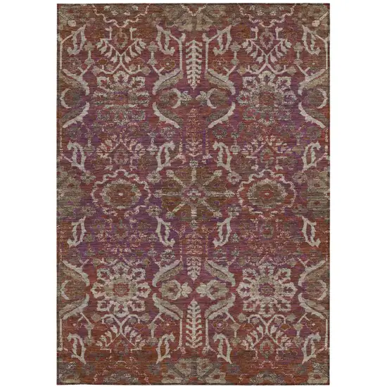 Eggplant And Purple Damask Washable Indoor Outdoor Area Rug Photo 3