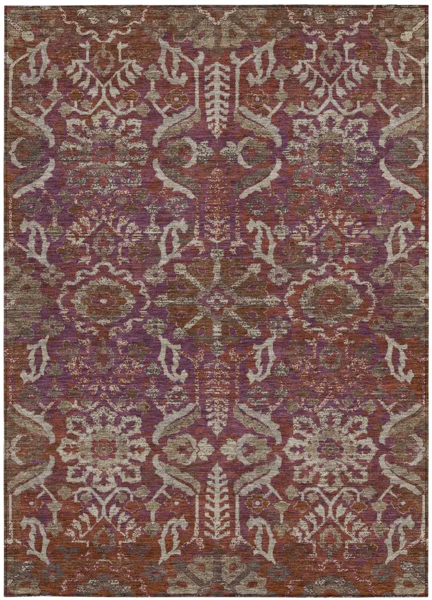 Eggplant And Purple Damask Washable Indoor Outdoor Area Rug Photo 3