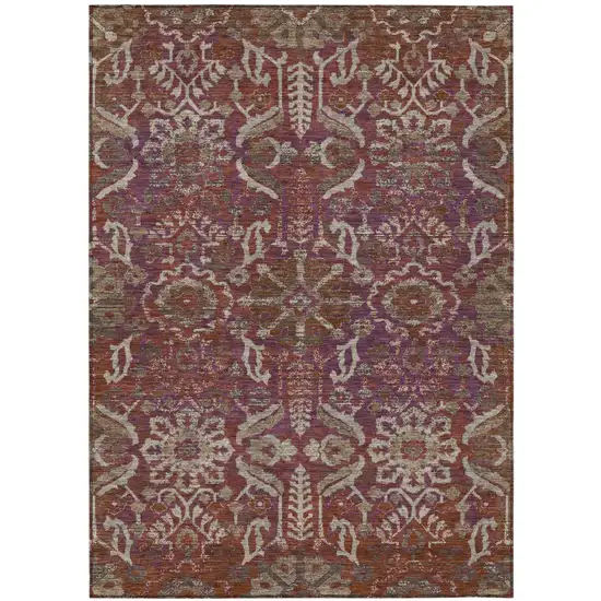Eggplant And Purple Damask Washable Indoor Outdoor Area Rug Photo 1