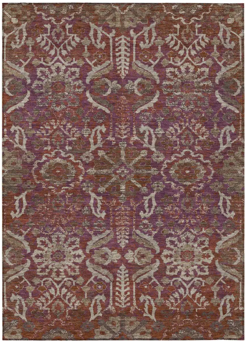 Eggplant And Purple Damask Washable Indoor Outdoor Area Rug Photo 1