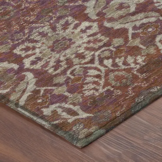Eggplant And Purple Damask Washable Indoor Outdoor Area Rug Photo 4