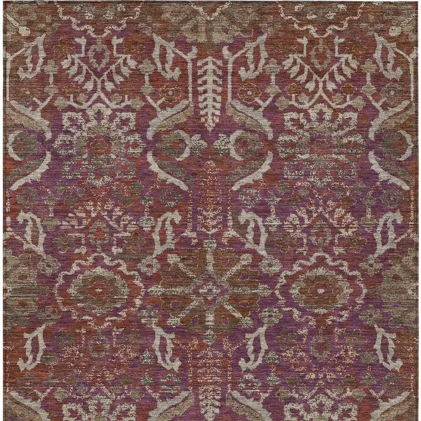 Eggplant And Purple Damask Washable Indoor Outdoor Area Rug Photo 3