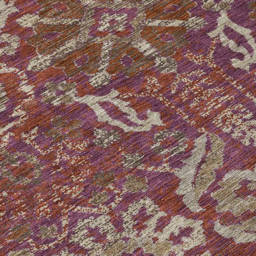 Eggplant And Purple Damask Washable Indoor Outdoor Area Rug Photo 5
