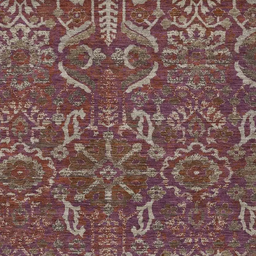 Eggplant And Purple Damask Washable Indoor Outdoor Area Rug Photo 2