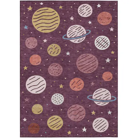 Eggplant And Purple Floral Washable Indoor Outdoor Area Rug Photo 2