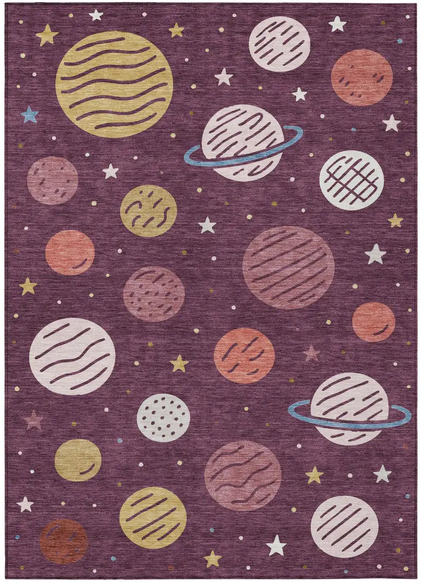 Eggplant And Purple Floral Washable Indoor Outdoor Area Rug Photo 2