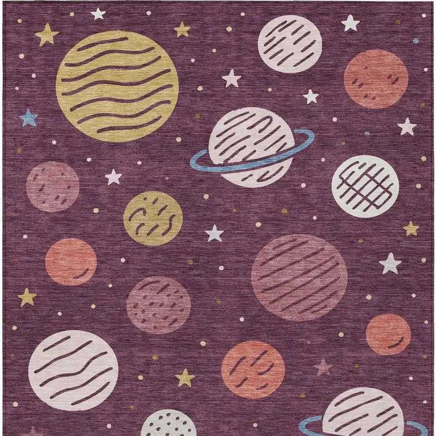 Eggplant And Purple Floral Washable Indoor Outdoor Area Rug Photo 1